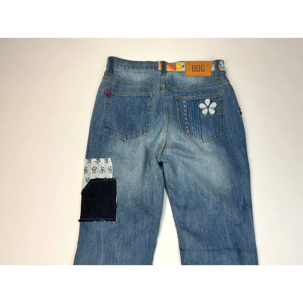 BDG Urban‎ Outfitters High Rise Flare Jeans Women 26 Art Patch Boho Hippie 70s